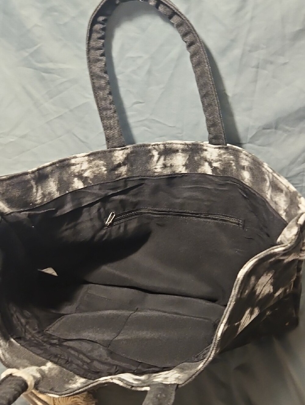 Hand Crafted Black Tie-Dye Tote with Sunflower 'Faith' Patch - Picture 3 of 3